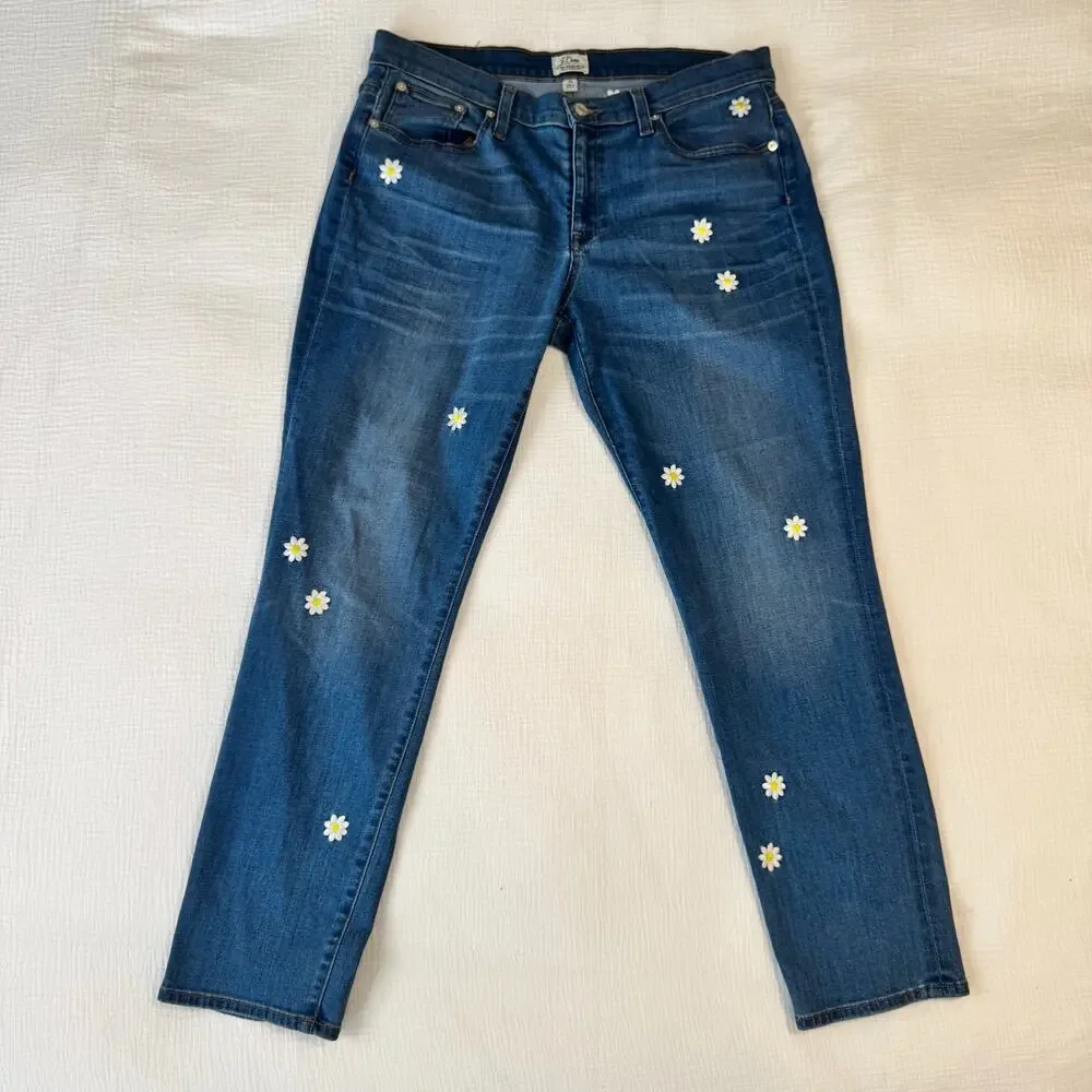 J.Crew Embroidered Boyfriend Jeans Women's 30 Daisy Floral Cottagecore Spring - Picture 9 of 16